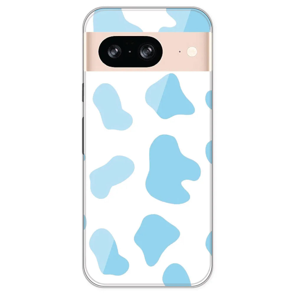 Blue Cow Print - Clear Printed Silicone Case For Google Pixel 8