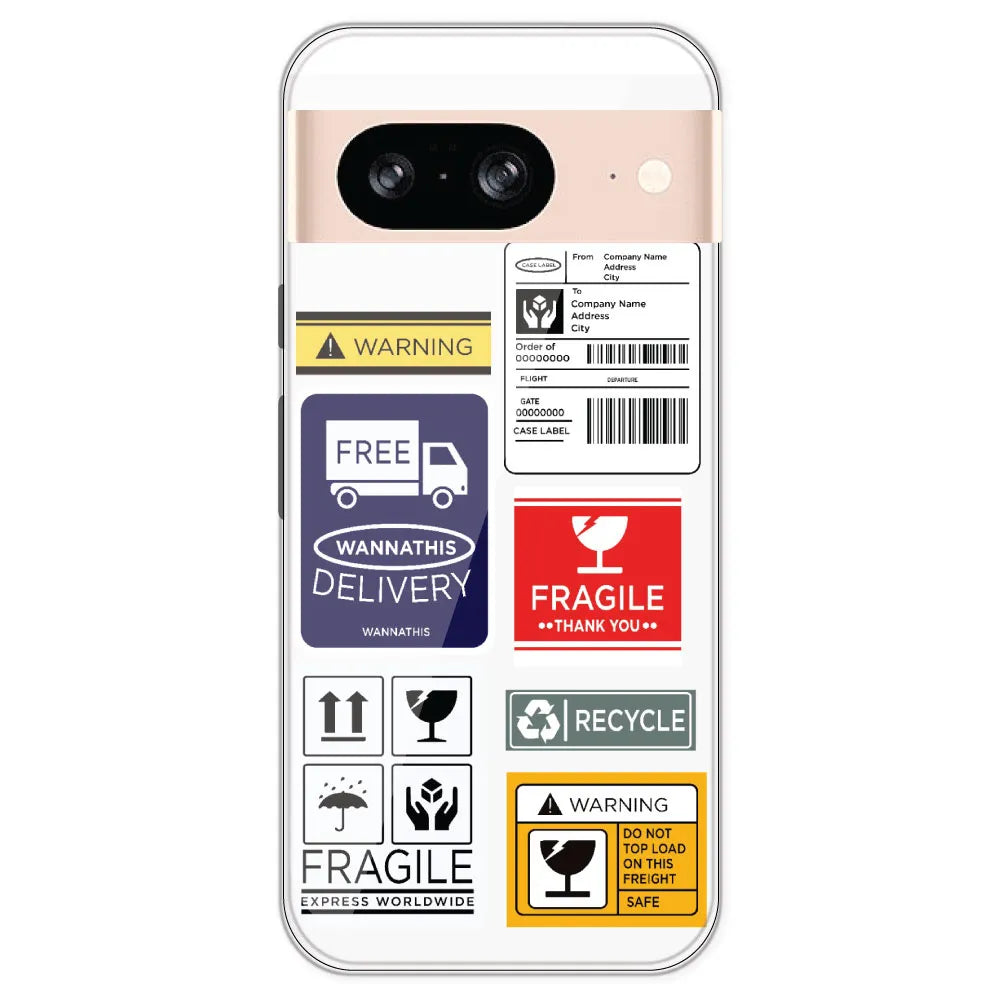 Caution Labels - Clear Printed Silicone Case For Google Pixel 8