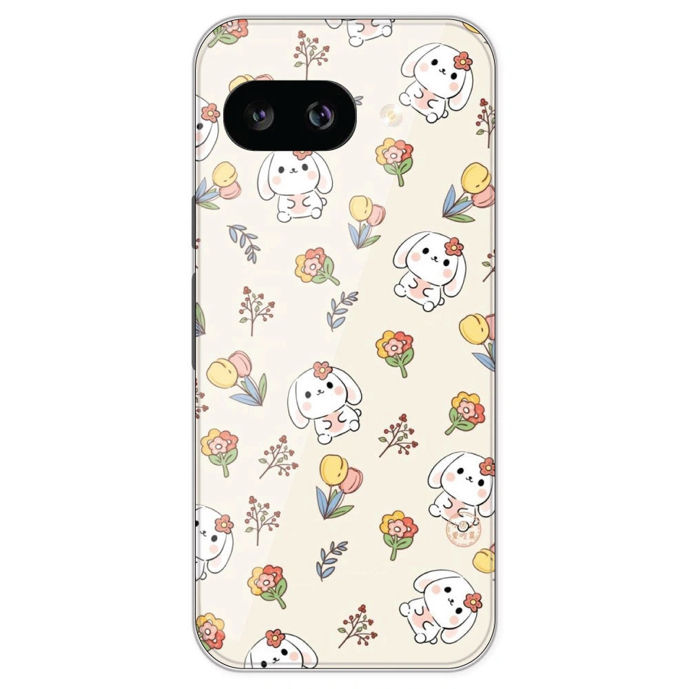 Cute Bunny & Flowers - Printed Silicone Case For Google Pixel 9A