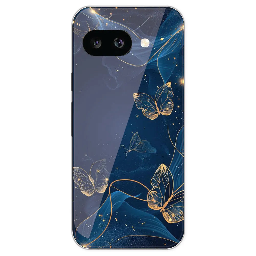 Blue With Gold Butterflies - Printed Silicone Case For Google Pixel 9A
