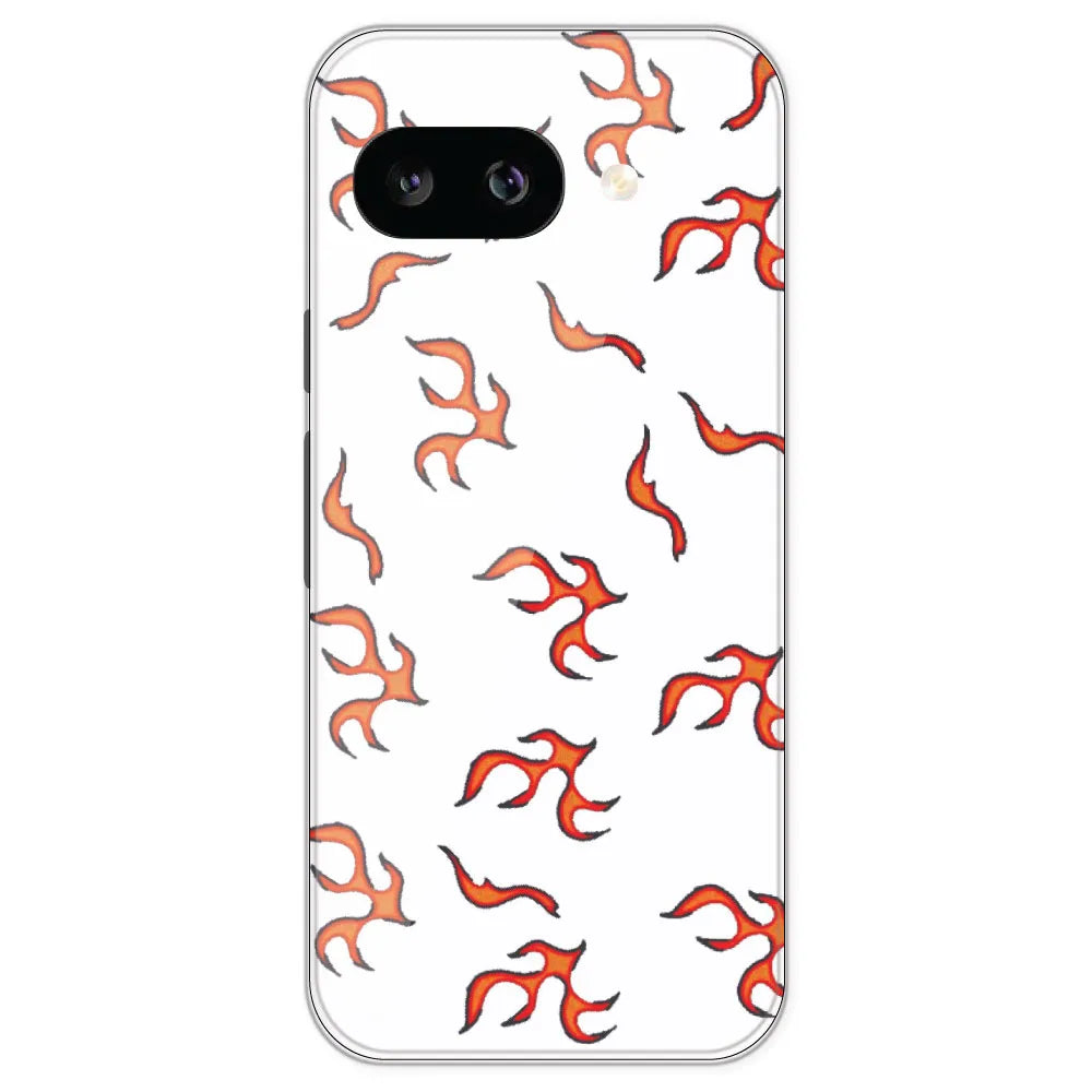 Orange Mini Flames - Clear Printed Silicone Case For Google Pixel 9A