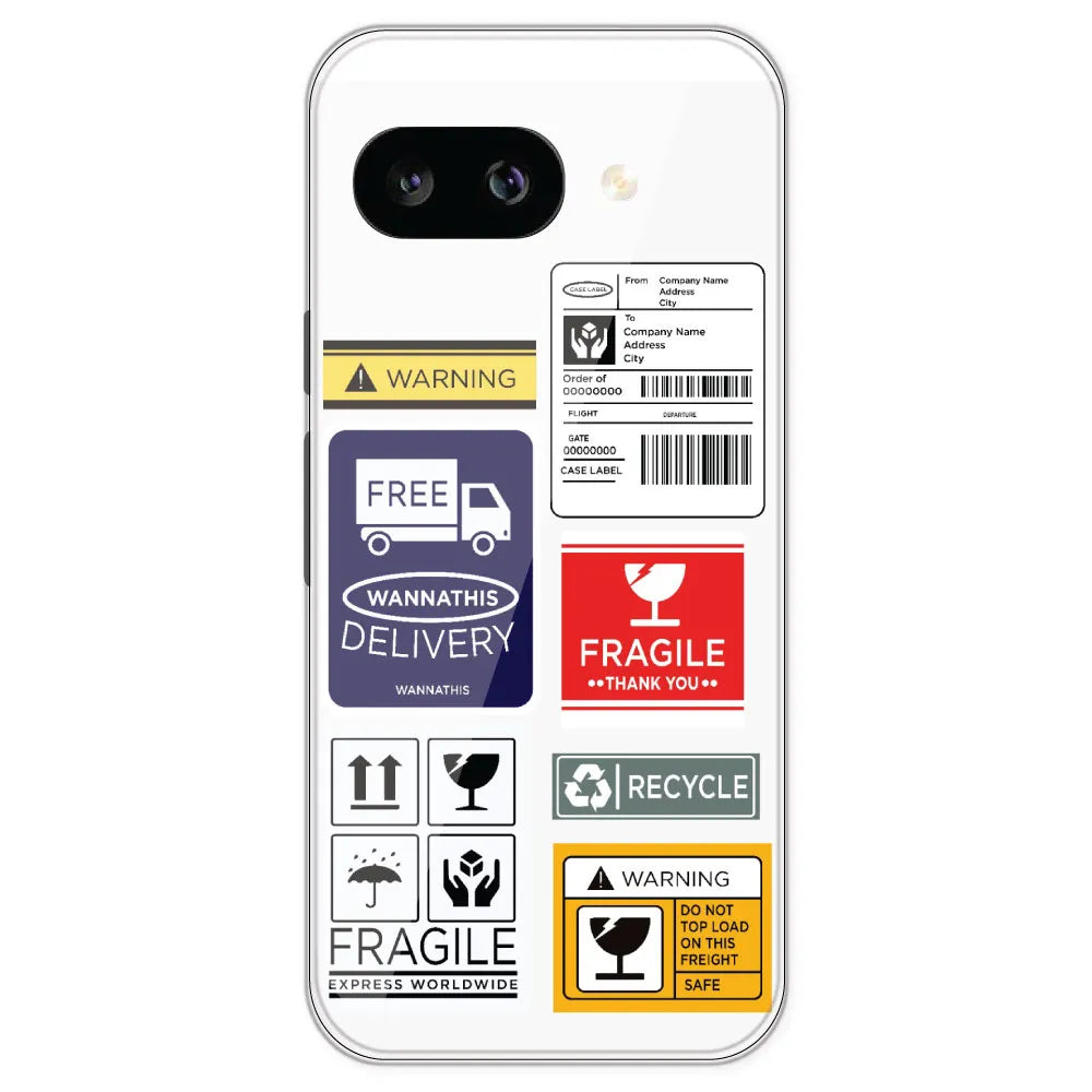 Caution Labels - Clear Printed Silicone Case For Google Pixel 9A