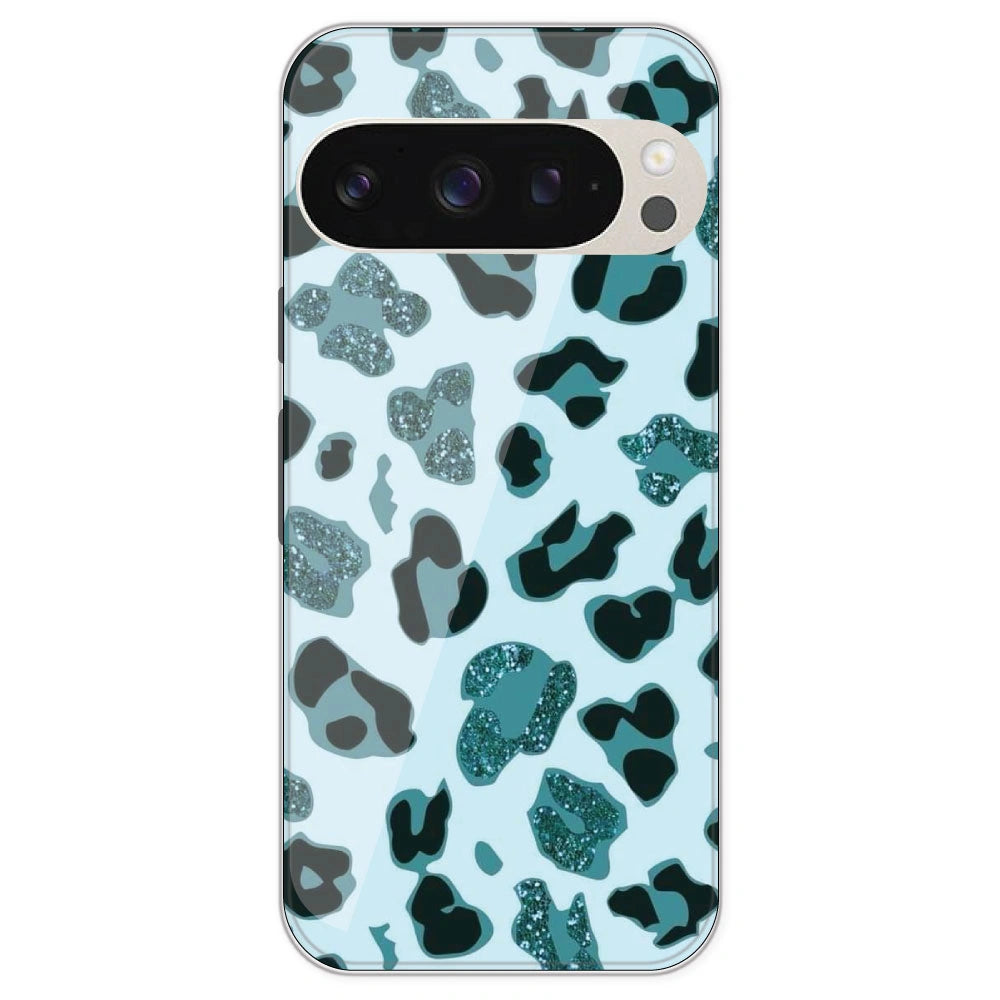 Blue Leopard Glitter Print - Printed Silicone Case For Google Pixel 9 Pro