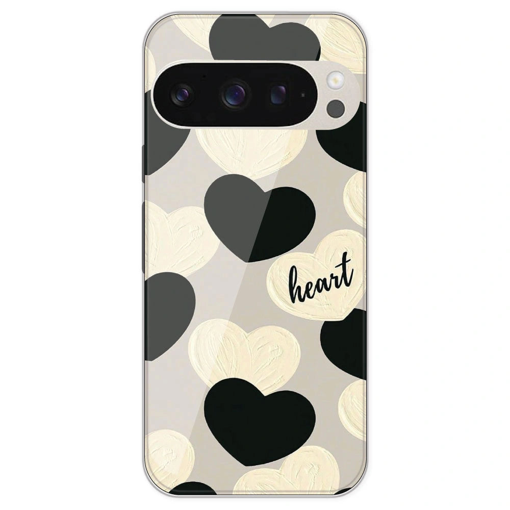 Black And White Heart - Printed Silicone Case For Google Pixel 9 Pro