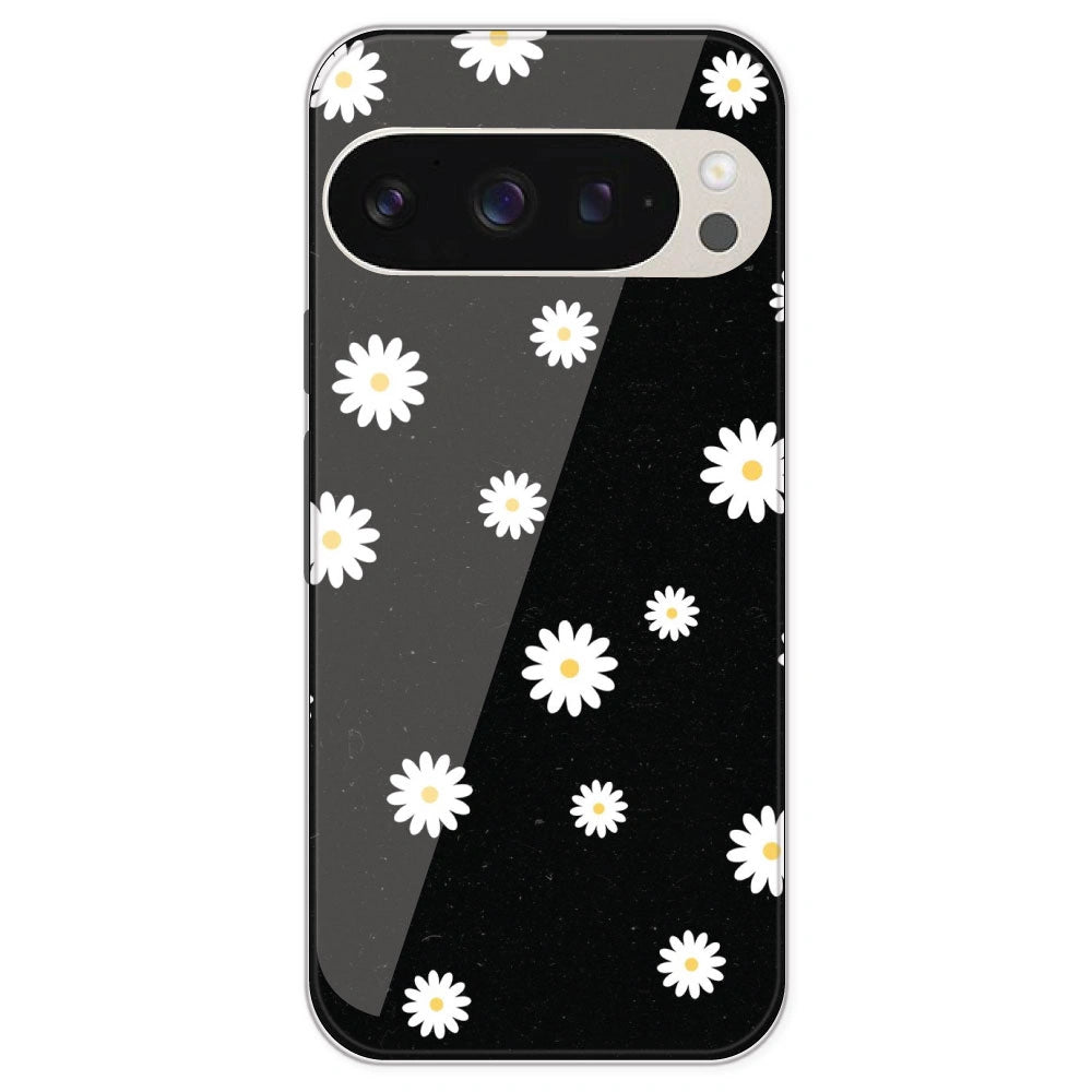 White And Black Flower - Printed Silicone Case For Google Pixel 9 Pro