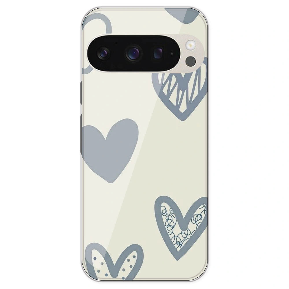 Light Blue Hearts - Printed Silicone Case For Google Pixel 9 Pro
