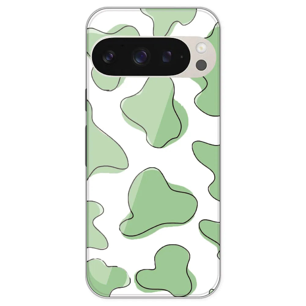 Green Cow Print - Clear Printed Silicone Case For Google Pixel 9 Pro