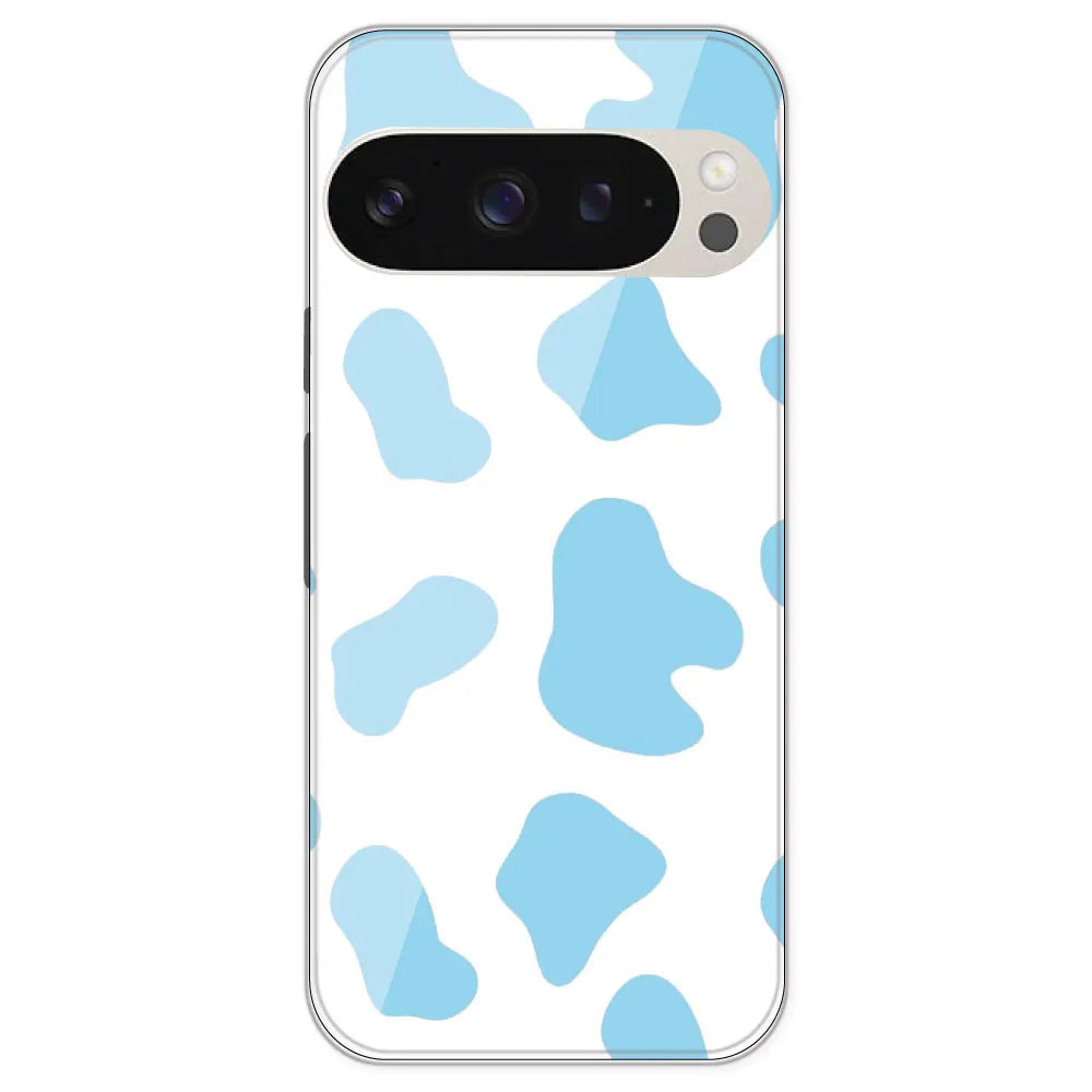 Blue Cow Print - Clear Printed Silicone Case For Google Pixel 9 Pro