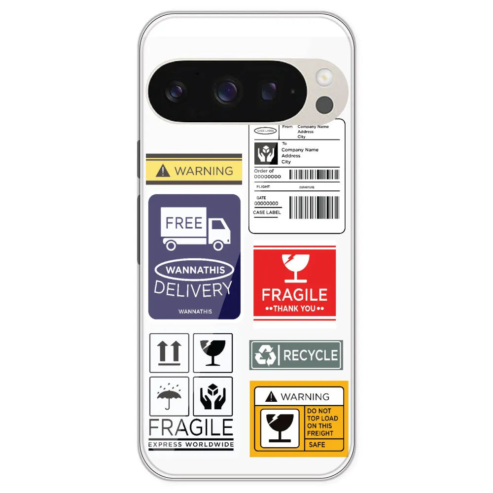 Caution Labels - Clear Printed Silicone Case For Google Pixel 9 Pro