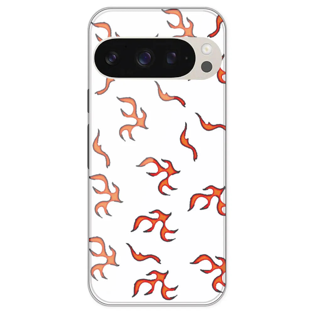 Orange Mini Flames - Clear Printed Silicone Case For Google Pixel 9 Pro