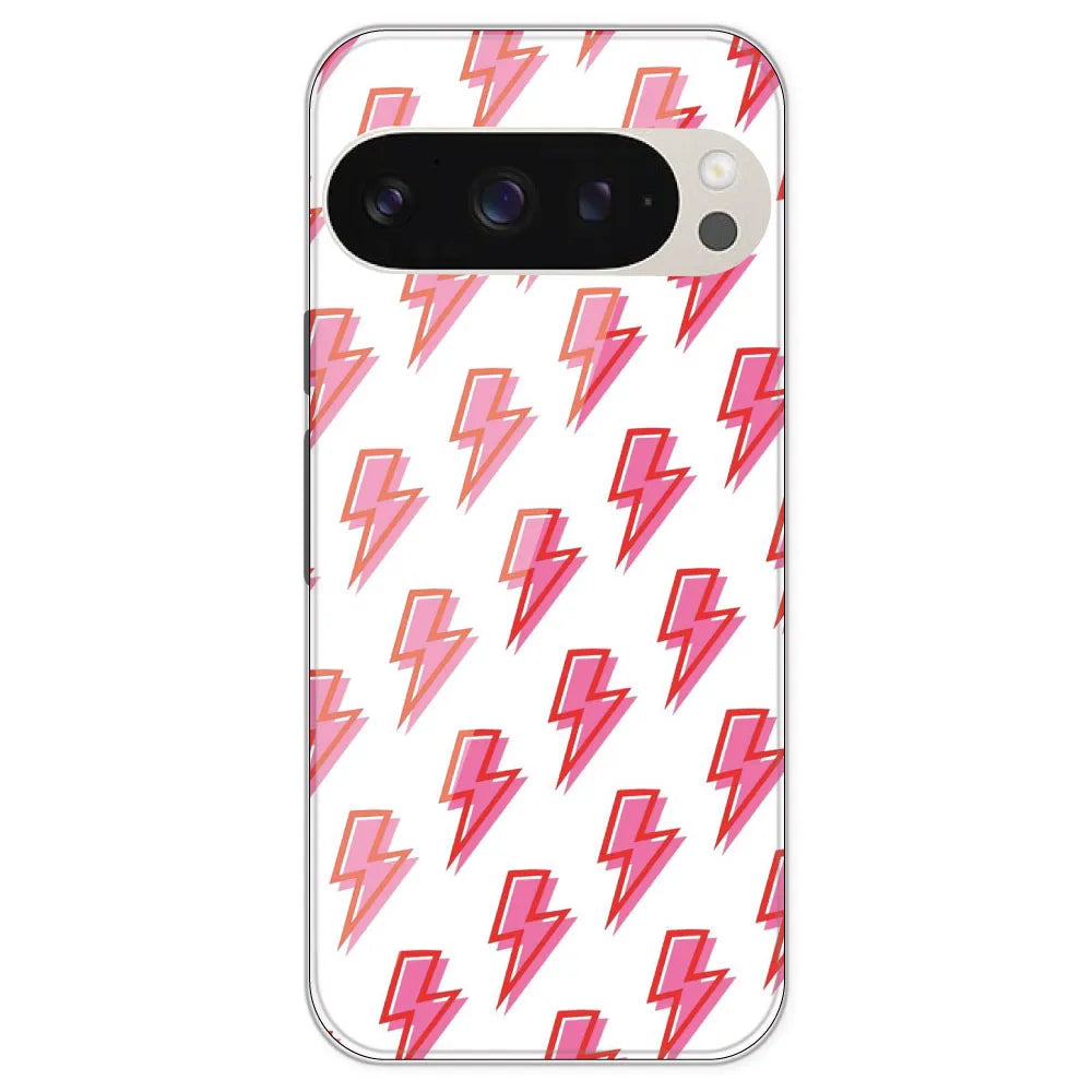 Pink Lightning Bolts - Clear Printed Silicone Case For Google Pixel 9 Pro