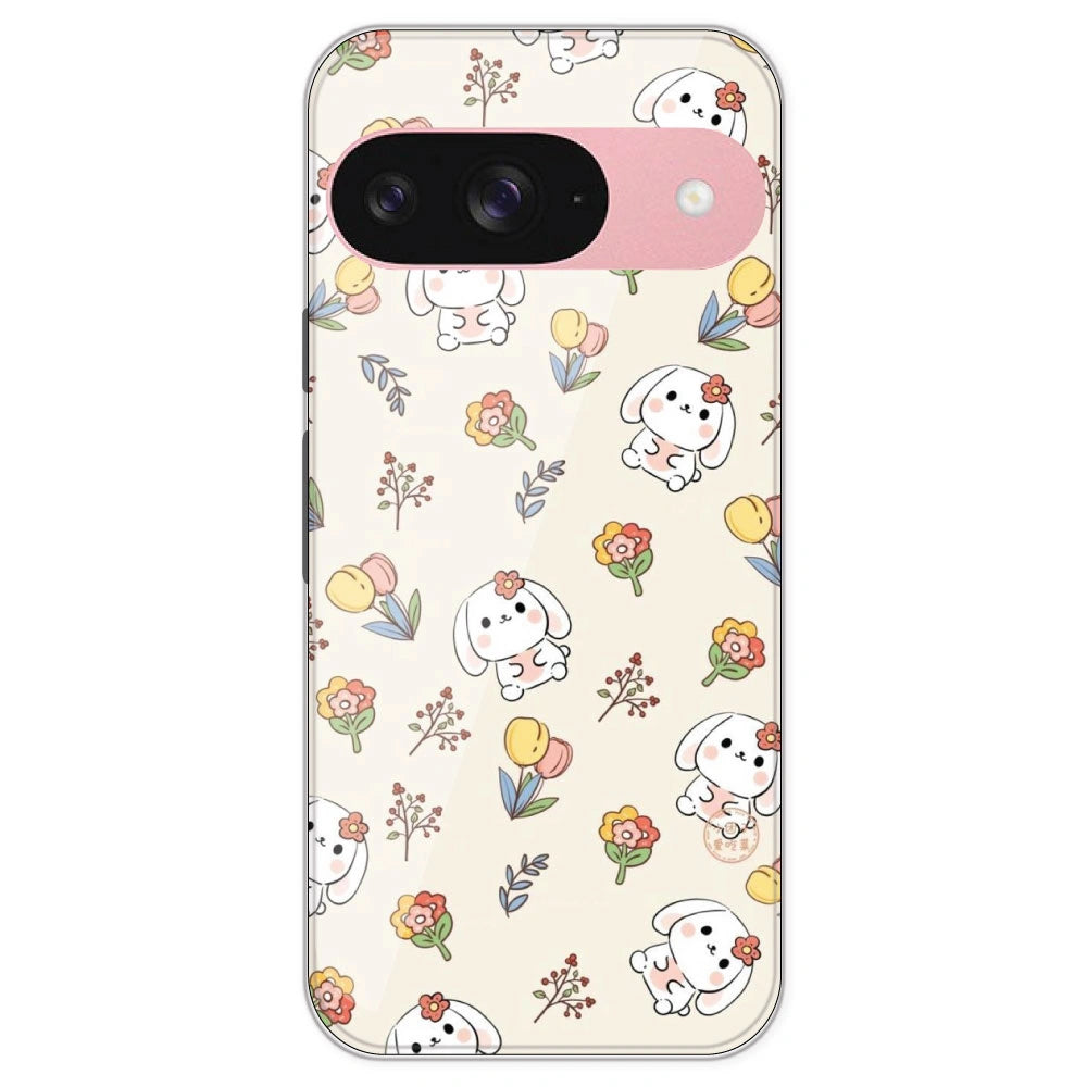 Cute Bunny & Flowers - Printed Silicone Case For Google Pixel 9