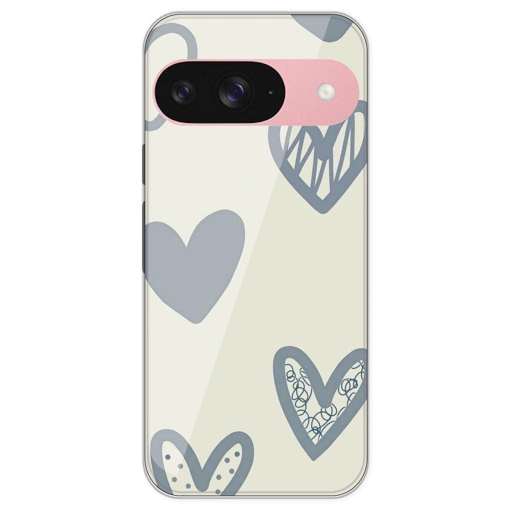 Light Blue Hearts - Printed Silicone Case For Google Pixel 9