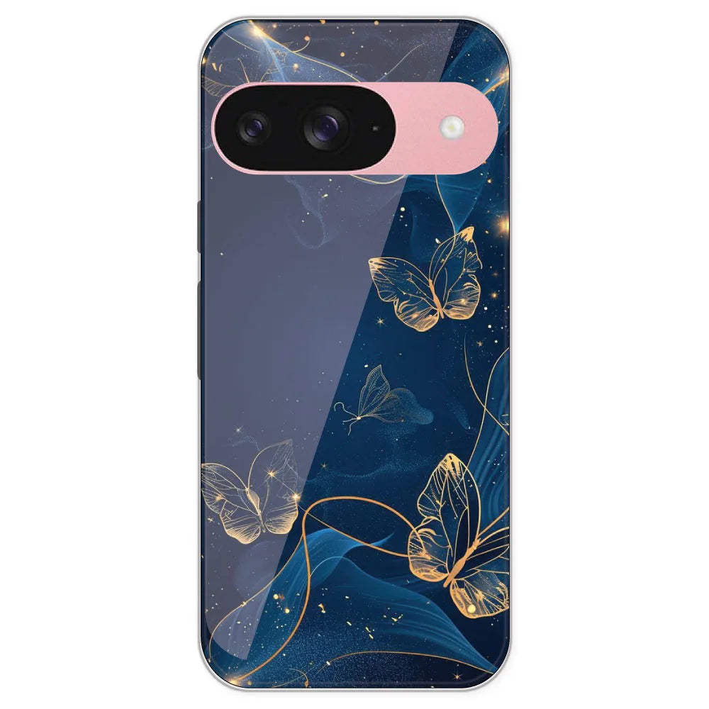 Blue With Gold Butterflies - Printed Silicone Case For Google Pixel 9