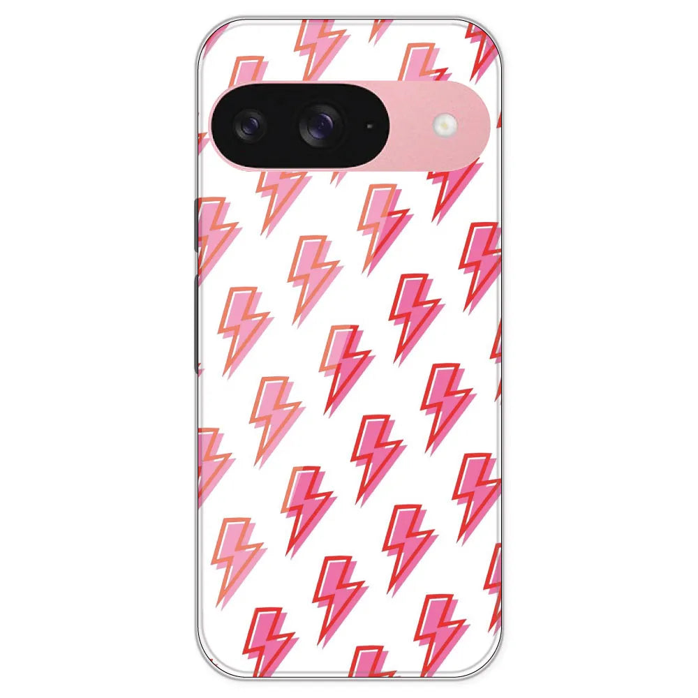 Pink Lightning Bolts - Clear Printed Silicone Case For Google Pixel 9