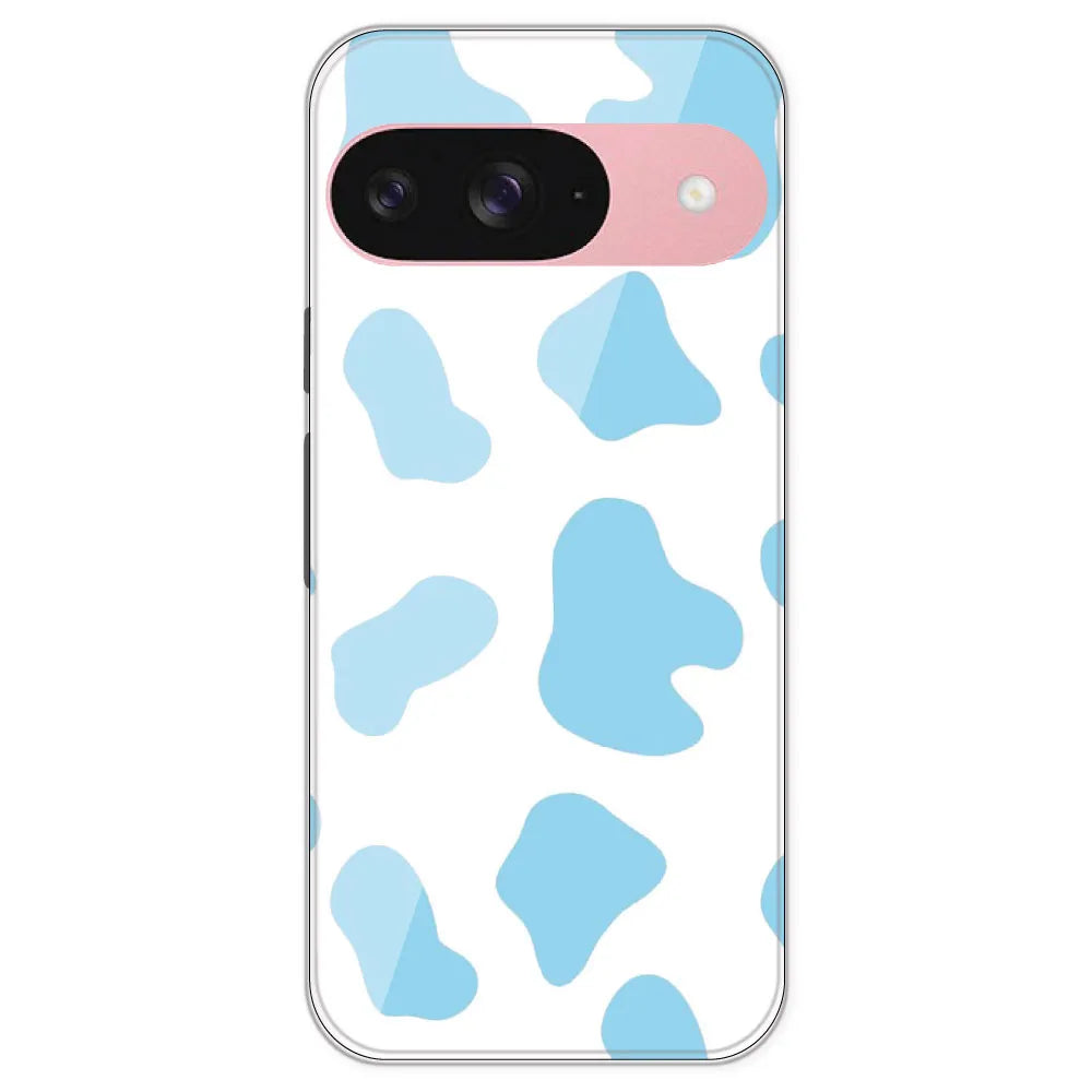 Blue Cow Print - Clear Printed Silicone Case For Google Pixel 9