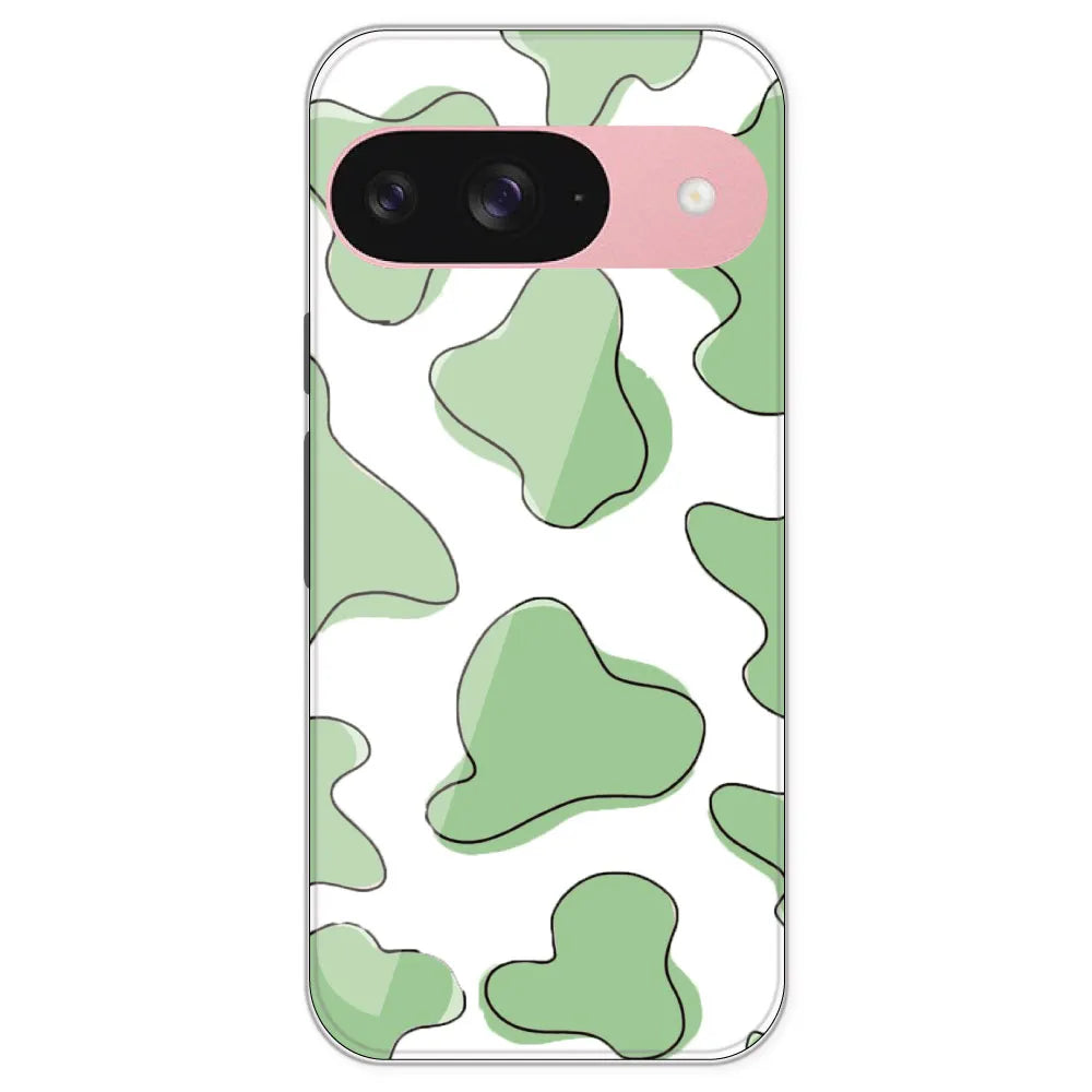 Green Cow Print - Clear Printed Silicone Case For Google Pixel 9