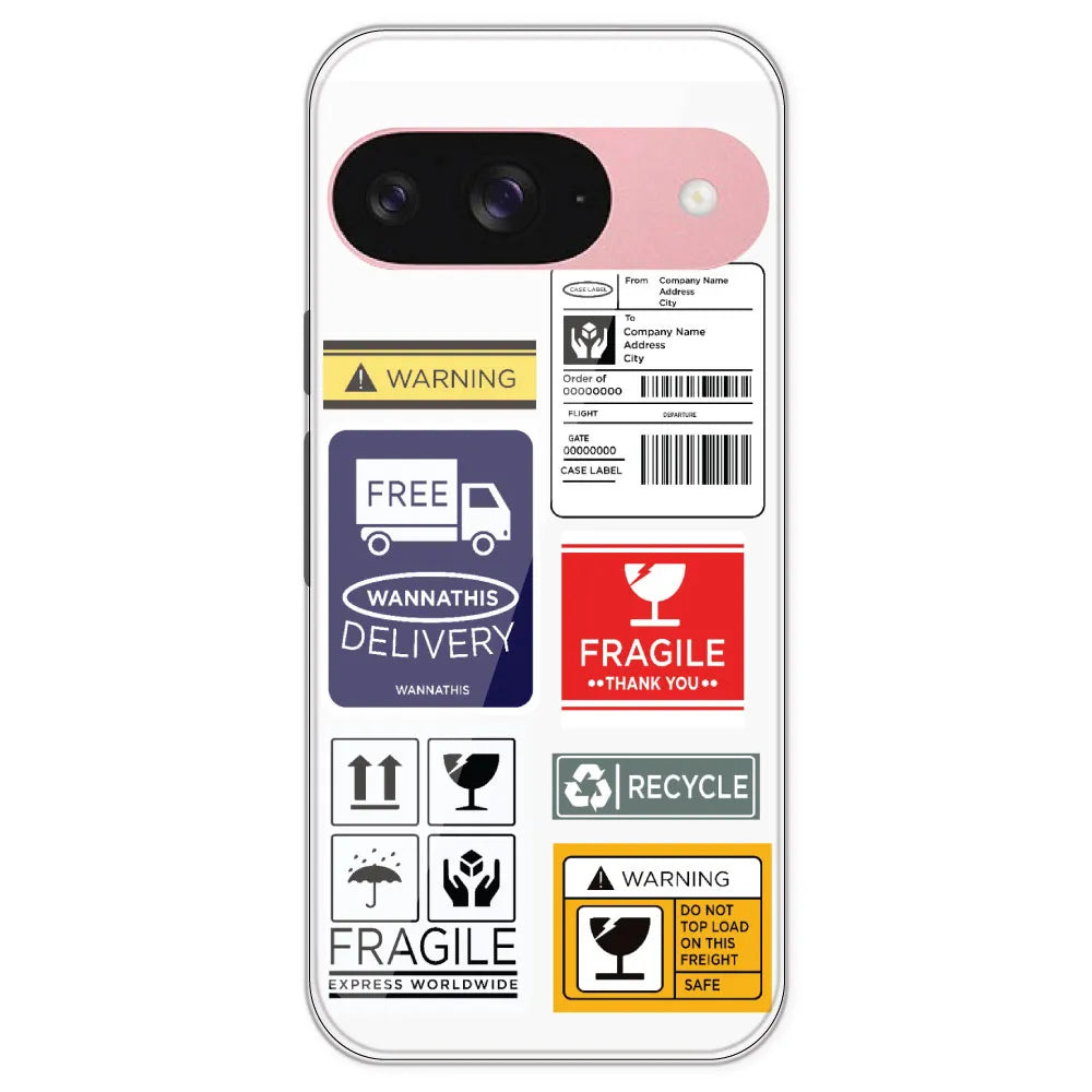 Caution Labels - Clear Printed Silicone Case For Google Pixel 9