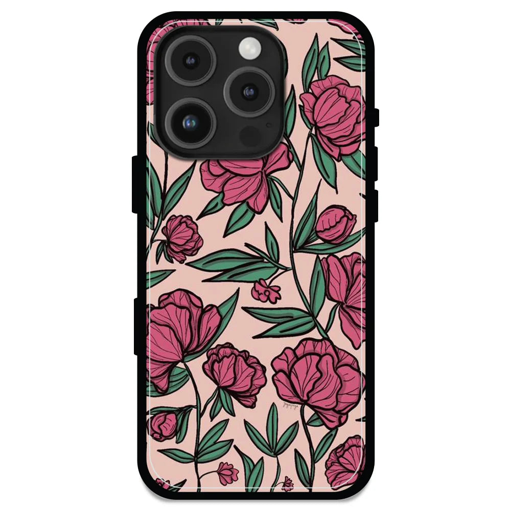 Pink Roses - Glossy Metal Silicone Case For Apple iPhone 16 Pro Max Models