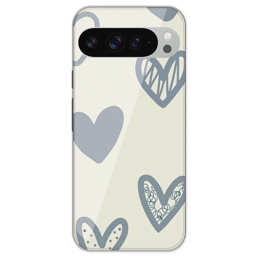 Light Blue Hearts - Printed Silicone Case For Google Pixel 9 Pro XL