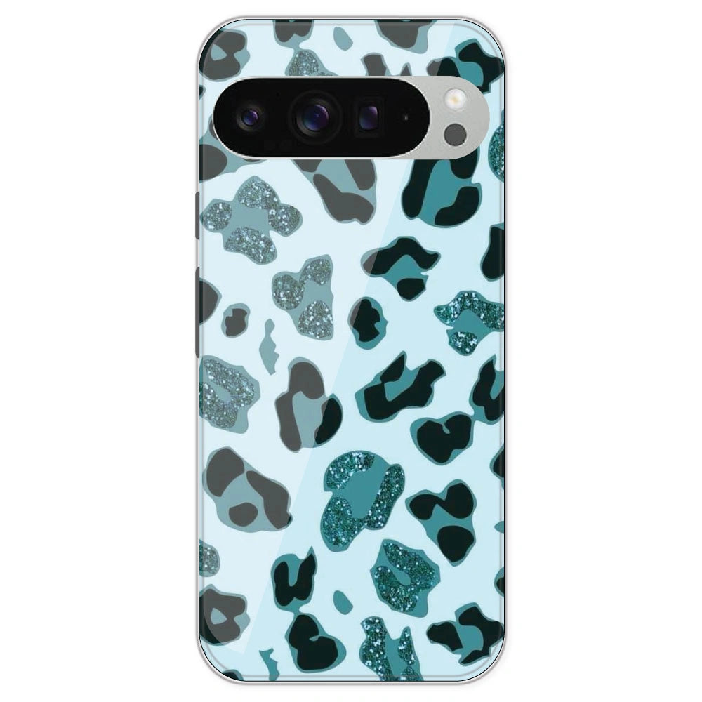 Blue Leopard Glitter Print - Printed Silicone Case For Google Pixel 9 Pro XL