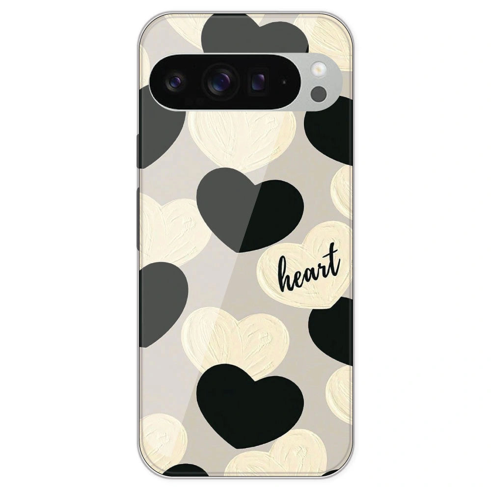Black And White Heart - Printed Silicone Case For Google Pixel 9 Pro XL