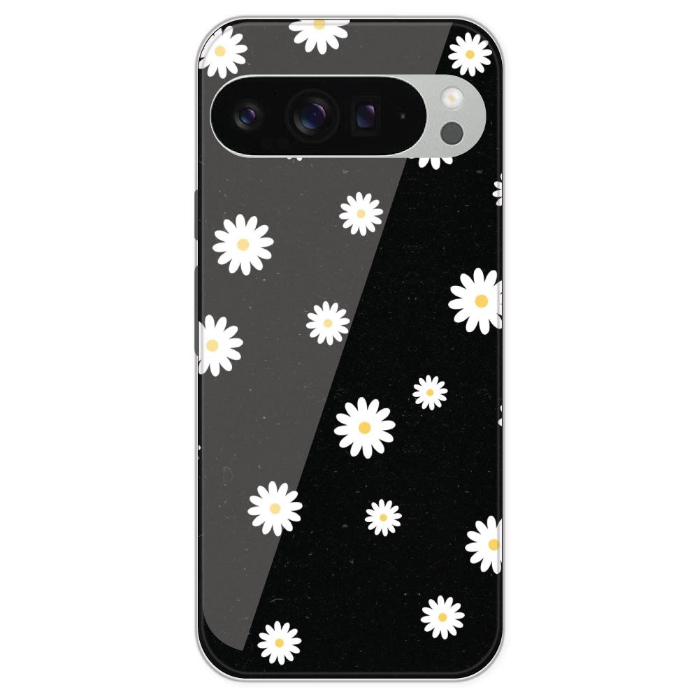 White And Black Flower - Printed Silicone Case For Google Pixel 9 Pro XL