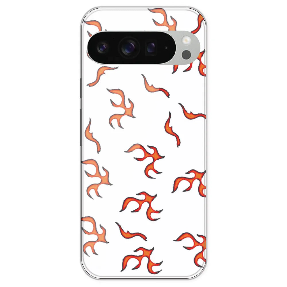 Orange Mini Flames - Clear Printed Silicone Case For Google Pixel 9 Pro XL