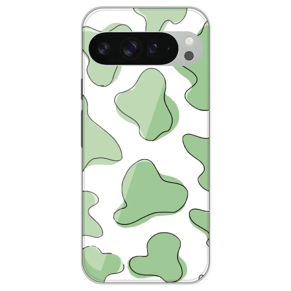 Green Cow Print - Clear Printed Silicone Case For Google Pixel 9 Pro XL