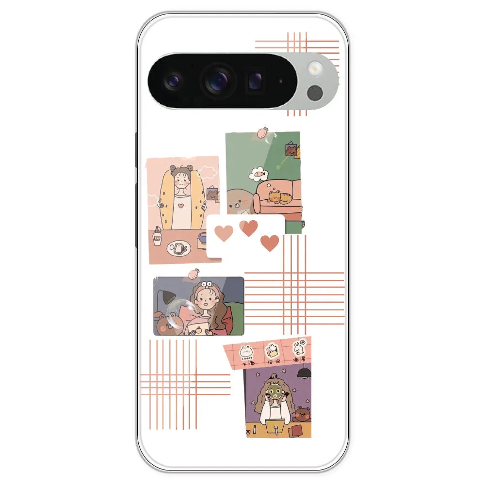 Cute Girl Collage - Clear Printed Silicone Case For Google Pixel 9 Pro XL