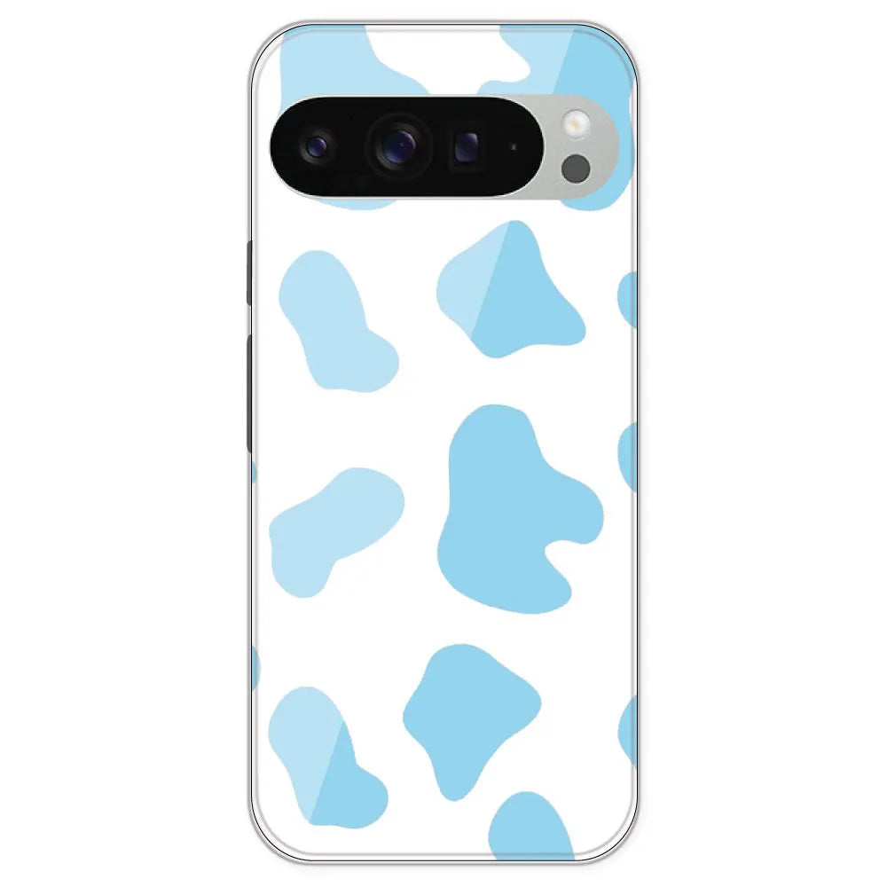 Blue Cow Print - Clear Printed Silicone Case For Google Pixel 9 Pro XL