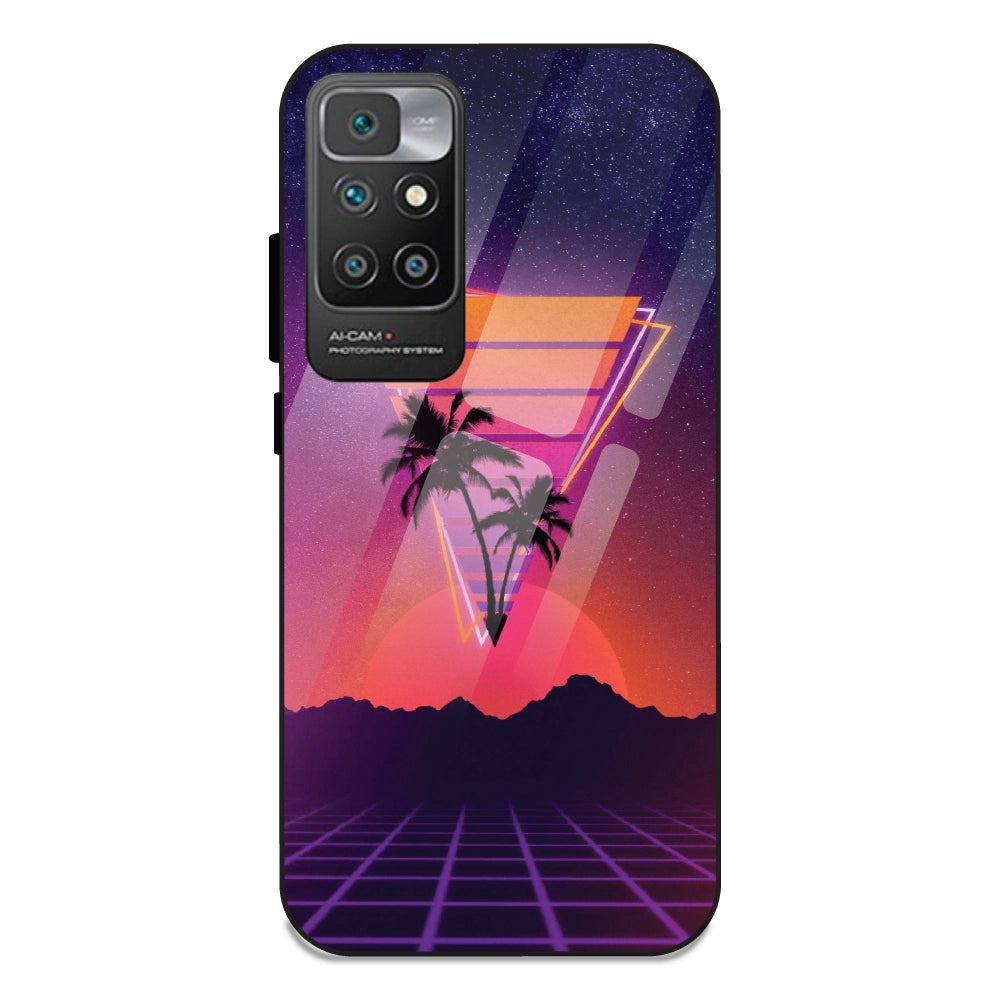 Sunset Grid Synthwave - Glass Cases For Redmi 10 Prime