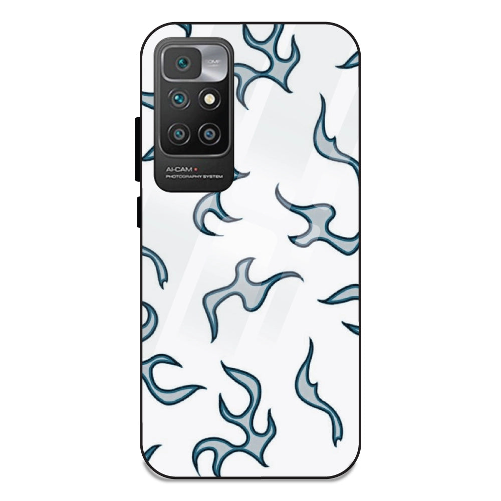 White And Blue Flames - Glass Case For Redmi 10 Prime
