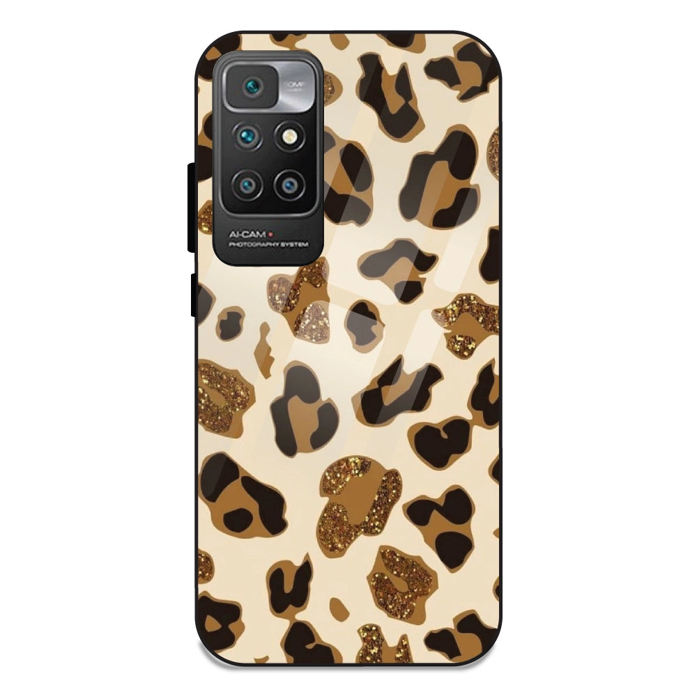 Leopard Glitter Print - Glass Case For Redmi 10 Prime