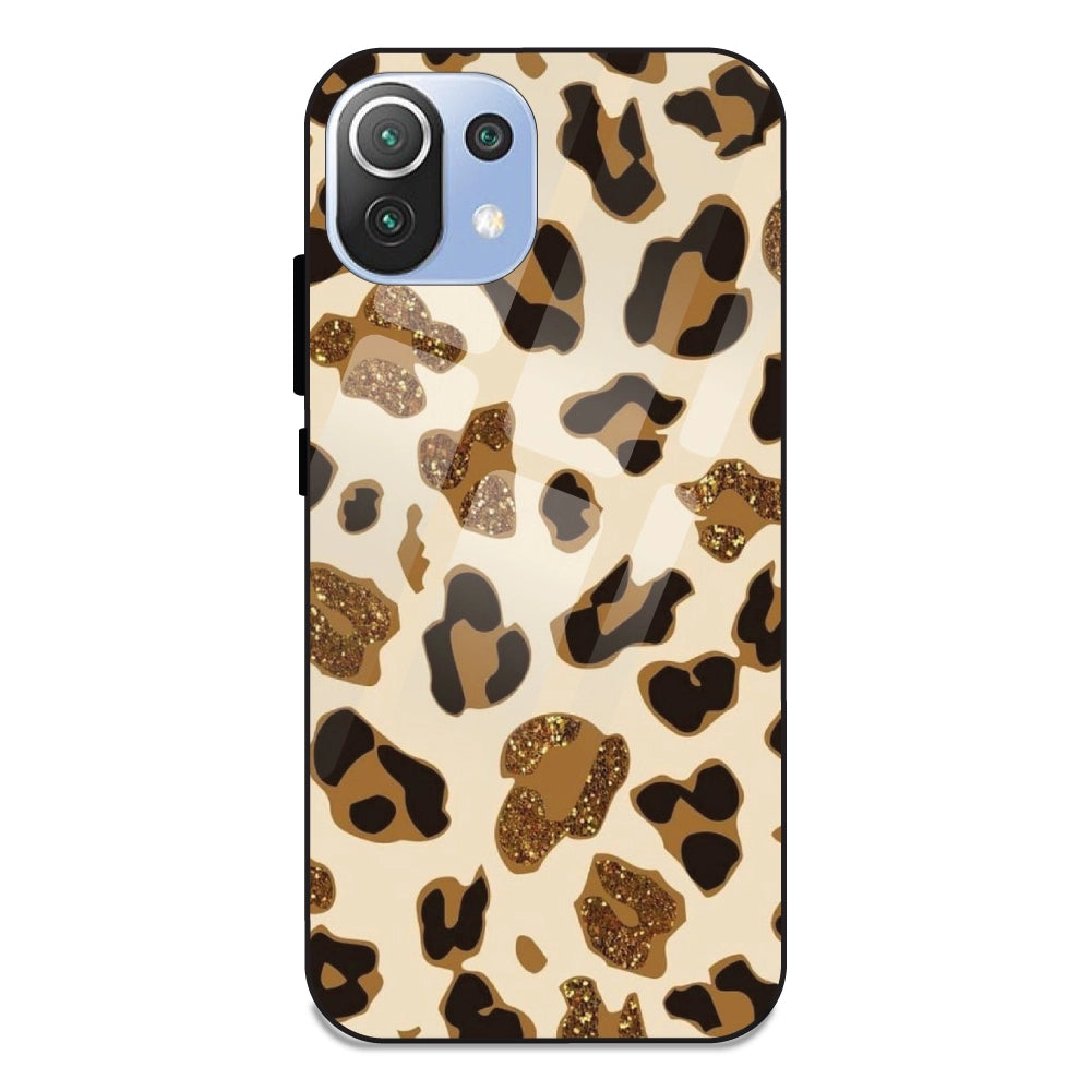 Leopard Glitter Print - Glass Case For Redmi 11 Lite