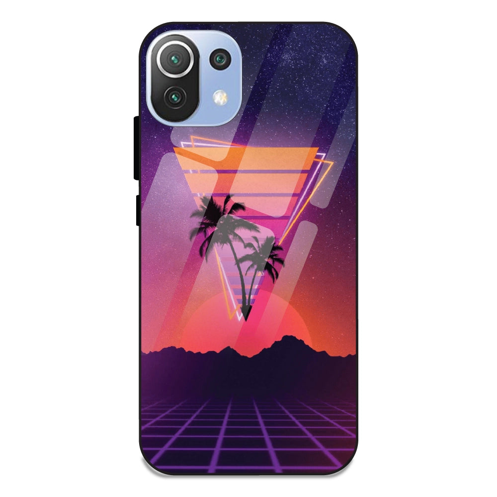 Sunset Grid Synthwave - Glass Cases For Redmi 11 Lite