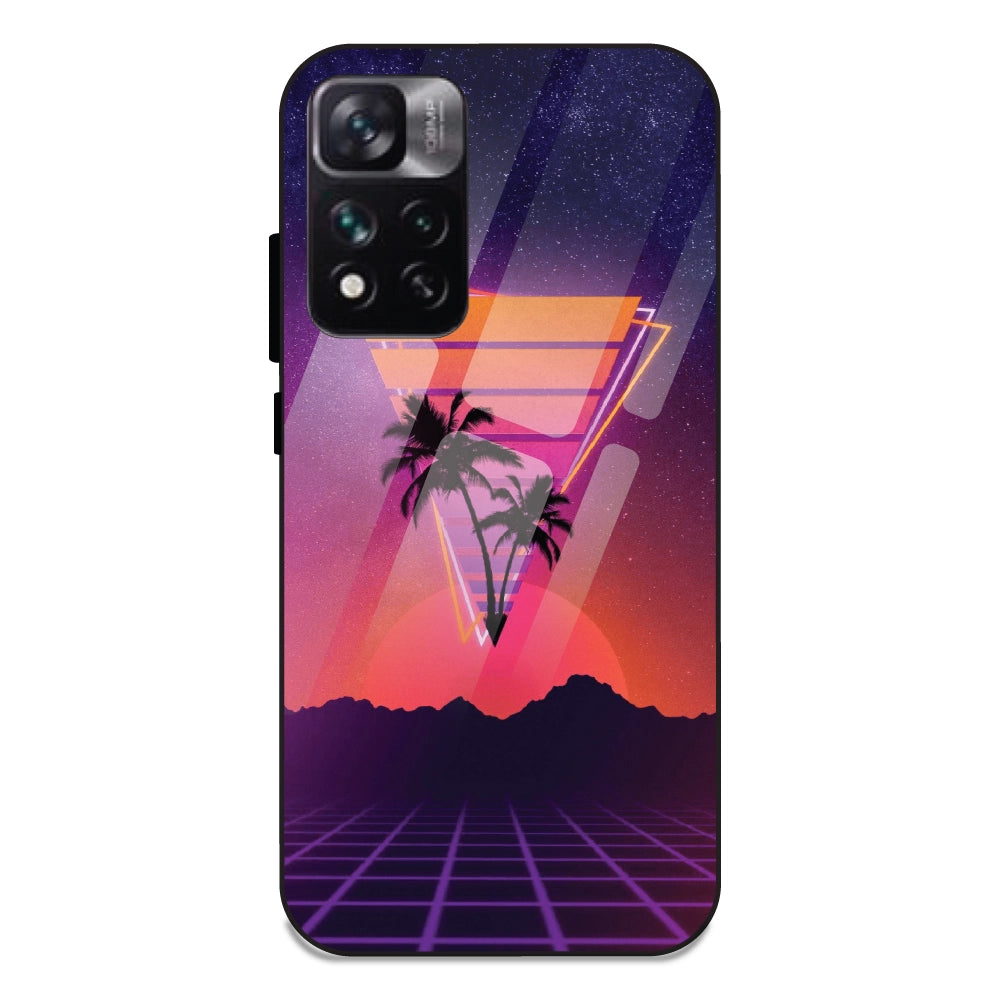 Sunset Grid Synthwave - Glass Cases For Redmi 11 I