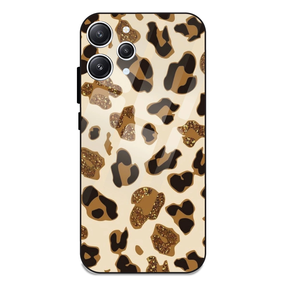Leopard Glitter Print - Glass Case For Redmi 12 4G