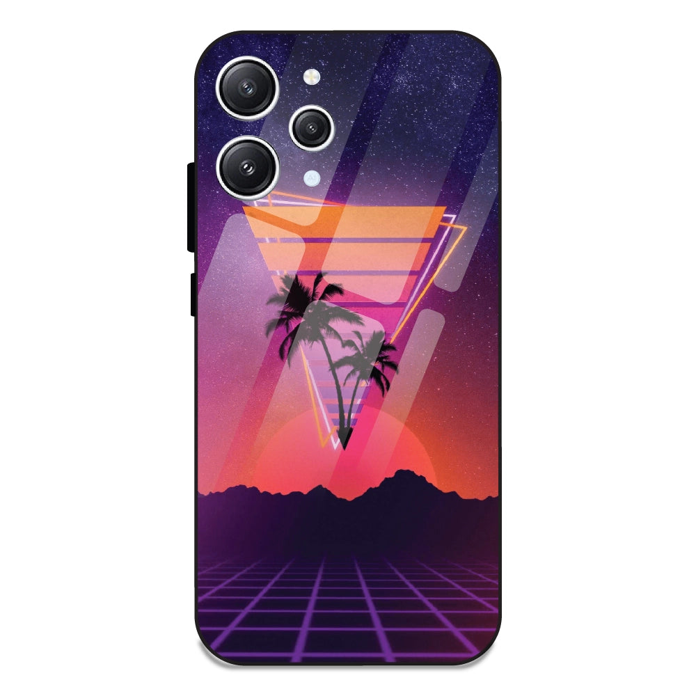 Sunset Grid Synthwave - Glass Cases For Redmi 12 4G