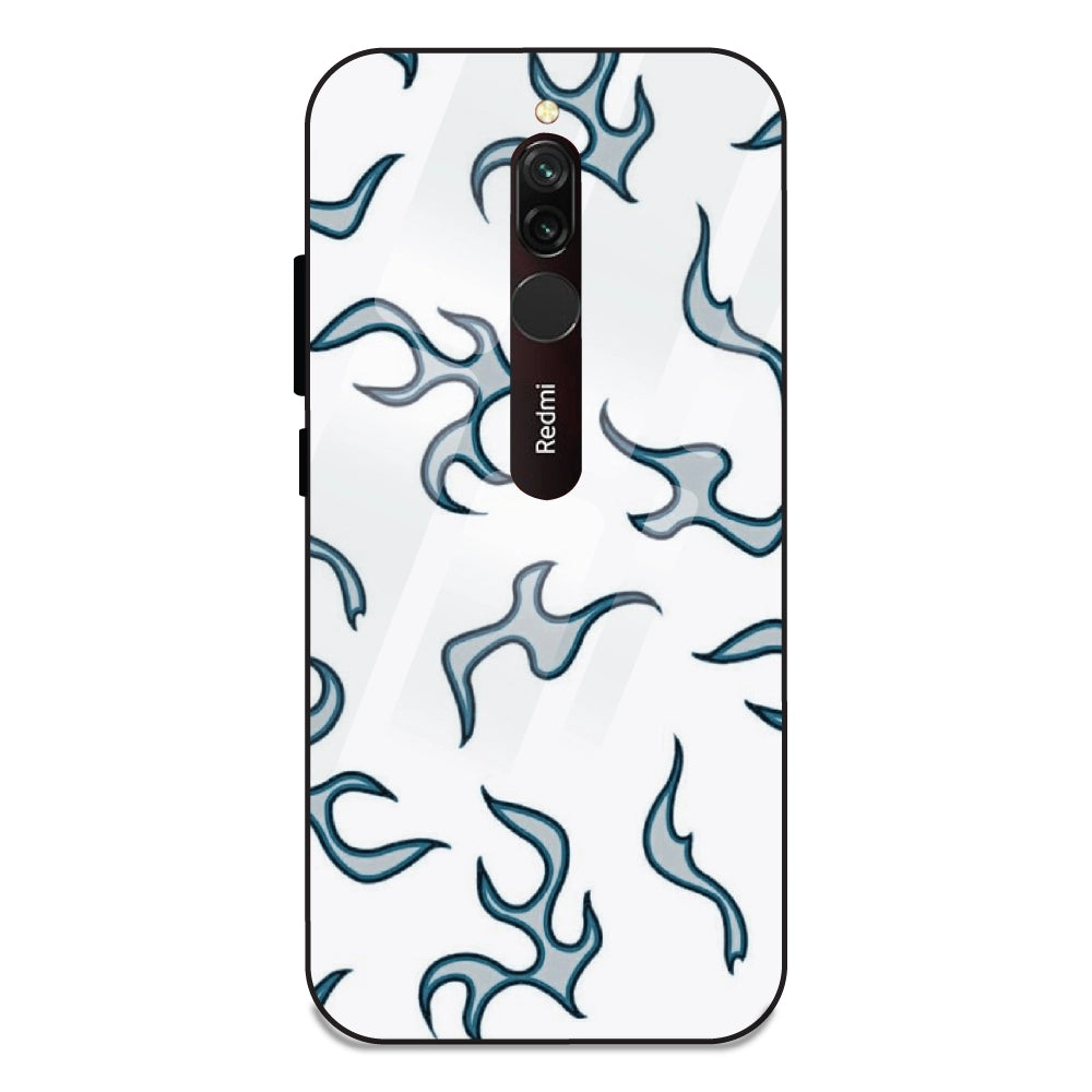 White And Blue Flames - Glass Case For Redmi 8