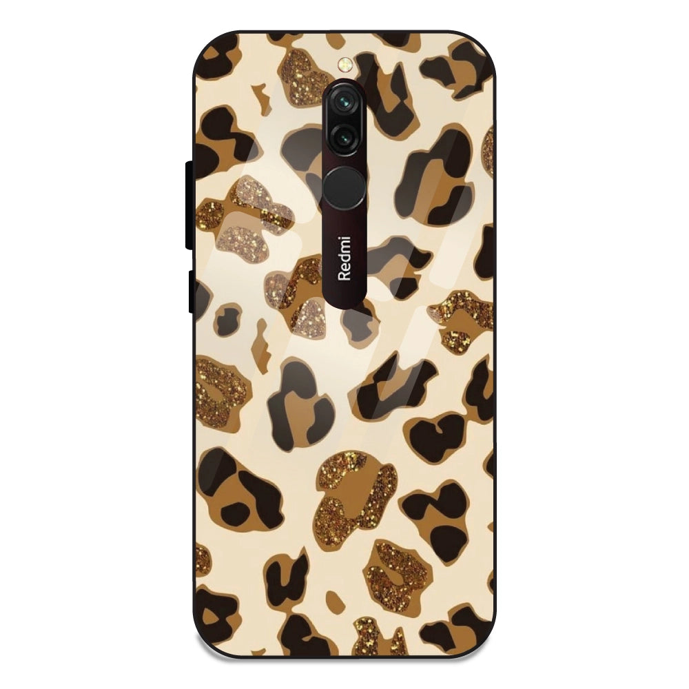 Leopard Glitter Print - Glass Case For Redmi 8