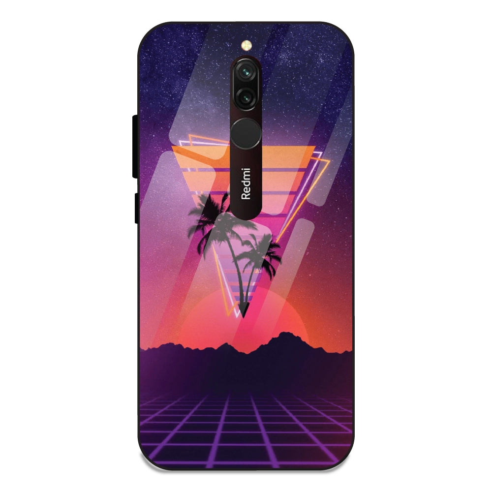 Sunset Grid Synthwave - Glass Cases For Redmi 8