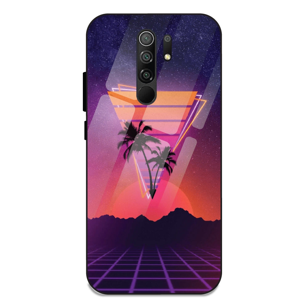 Sunset Grid Synthwave - Glass Cases For Redmi 9 Prime