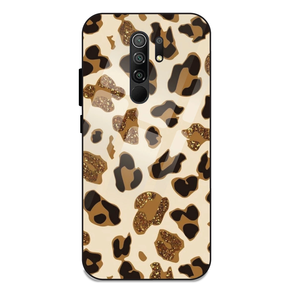 Leopard Glitter Print - Glass Case For Redmi 9 Prime