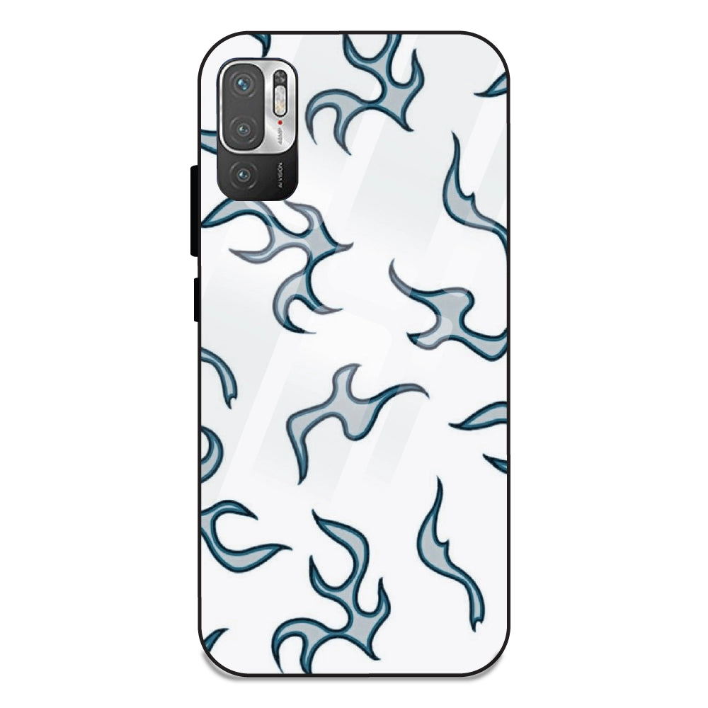 White And Blue Flames - Glass Case For Redmi Note 10 5G