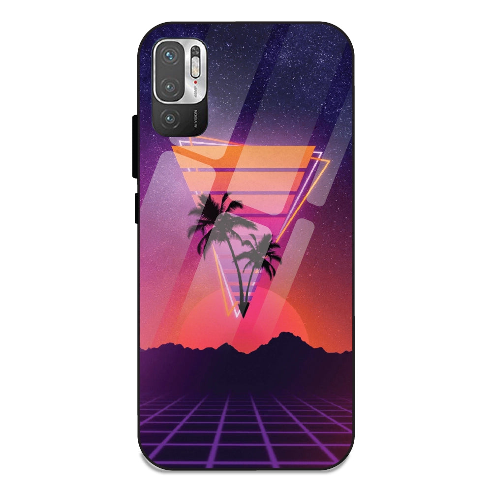 Sunset Grid Synthwave - Glass Cases For Redmi Note 10 5G