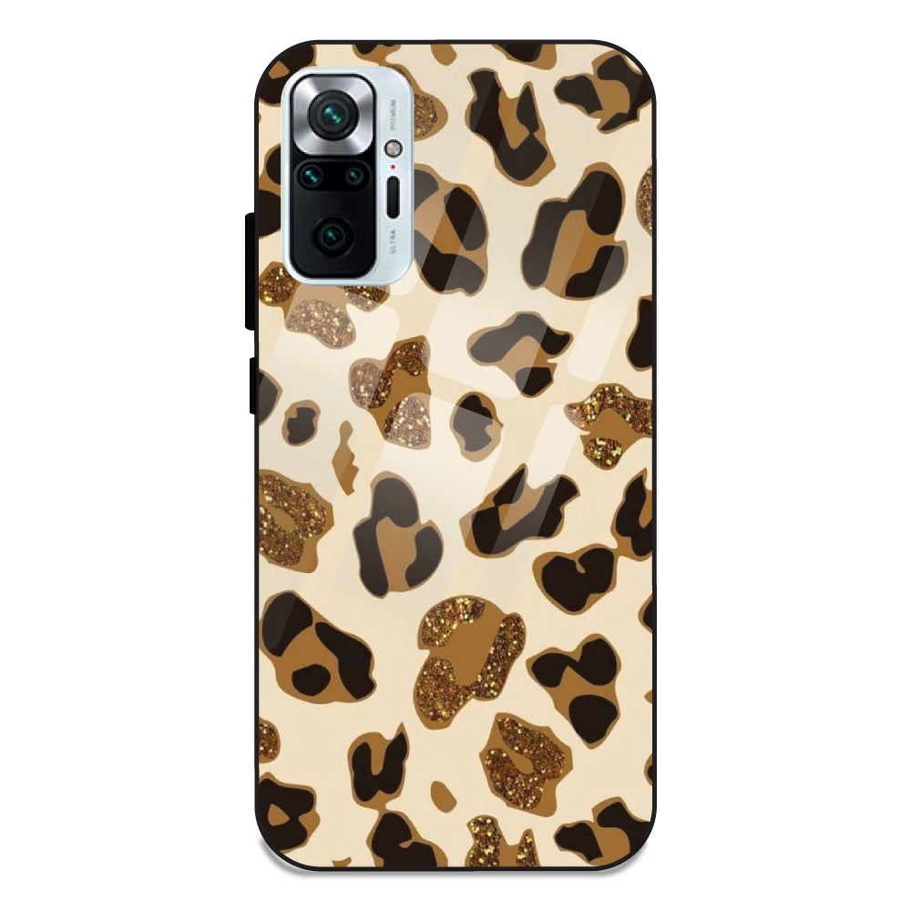 Leopard Glitter Print - Glass Case For Redmi Note 10 Pro