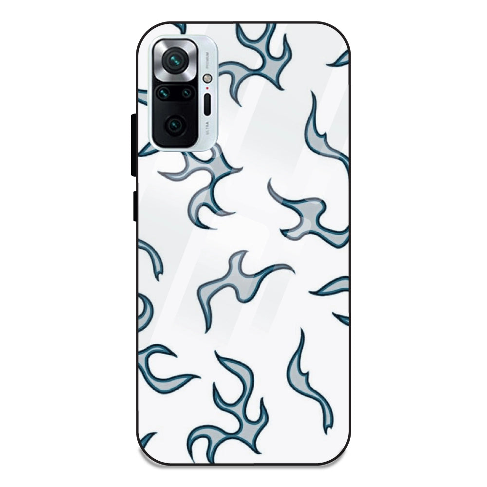 White And Blue Flames - Glass Case For Redmi Note 10 Pro