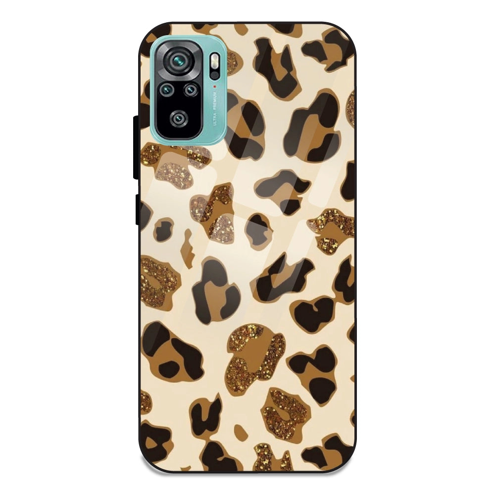 Leopard Glitter Print - Glass Case For Redmi Note 10S