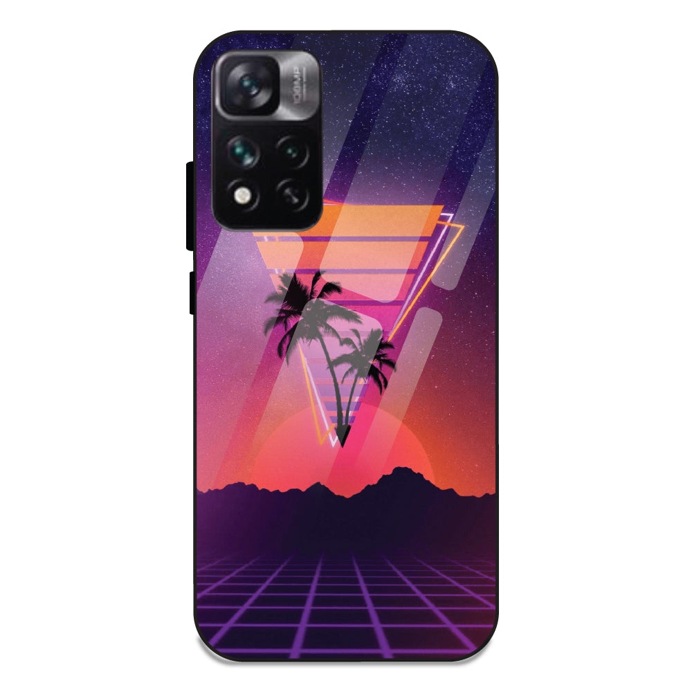 Sunset Grid Synthwave - Glass Cases For Redmi Note 11 5G